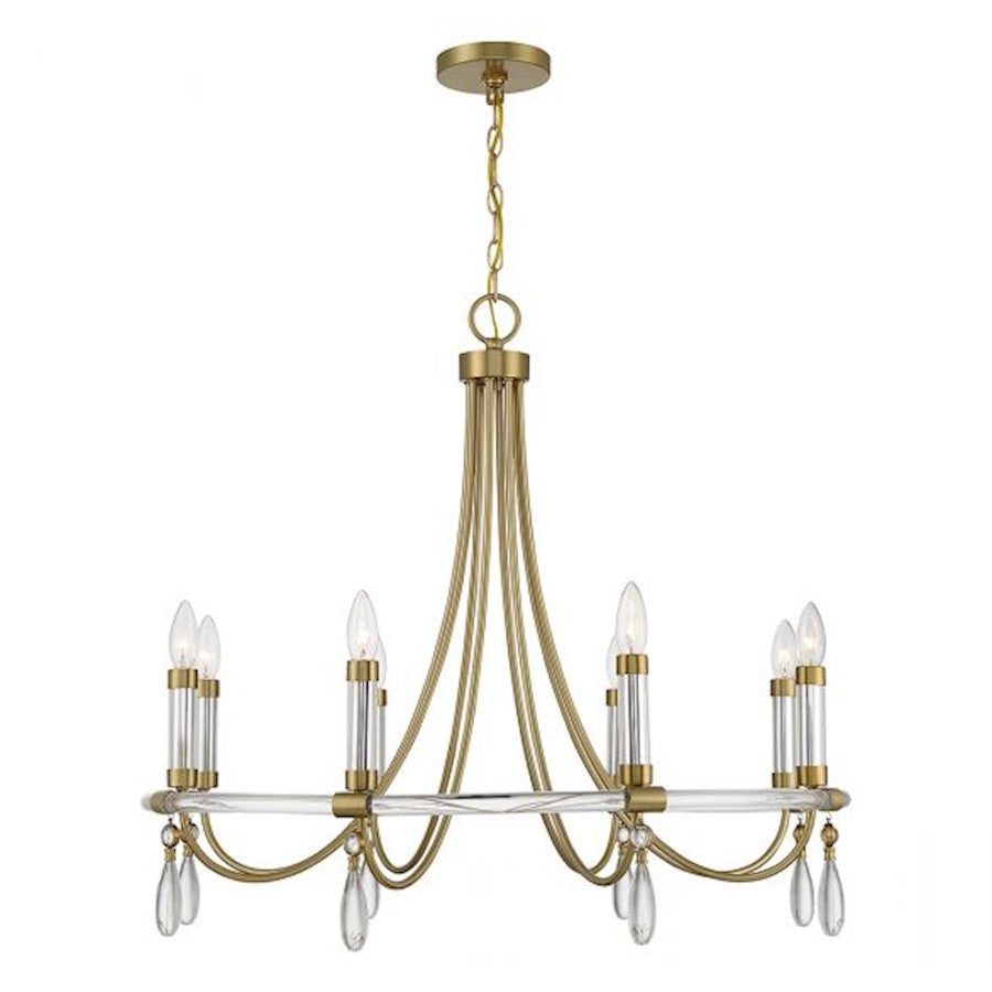 6 Light Chandelier, Warm Brass