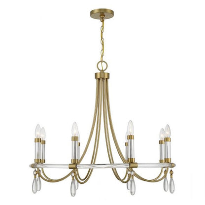 6 Light Chandelier, Warm Brass