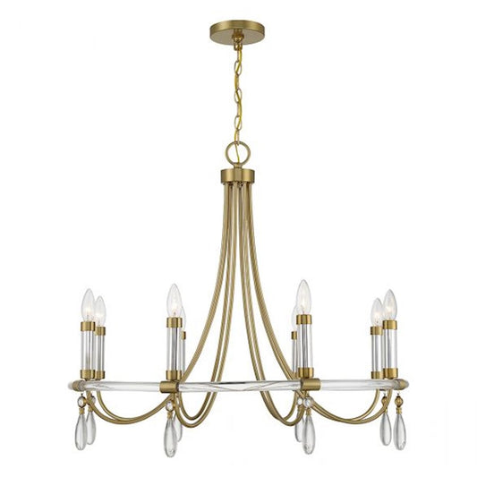 6 Light Chandelier, Warm Brass