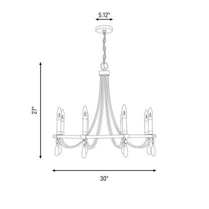 6 Light Chandelier, Warm Brass