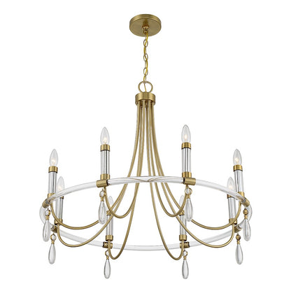6 Light Chandelier, Warm Brass