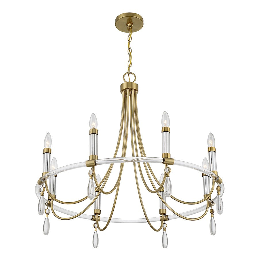 6 Light Chandelier, Warm Brass