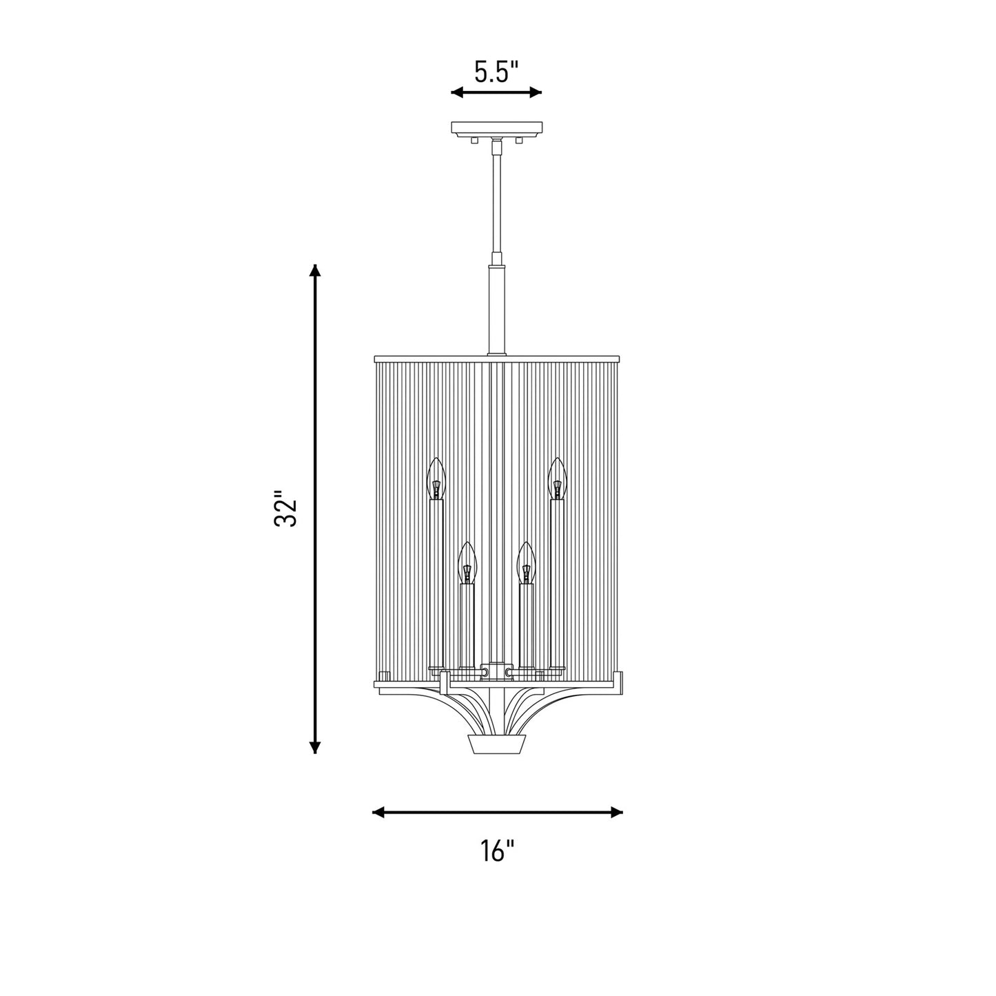 4-Light Chandelier, Warm Brass