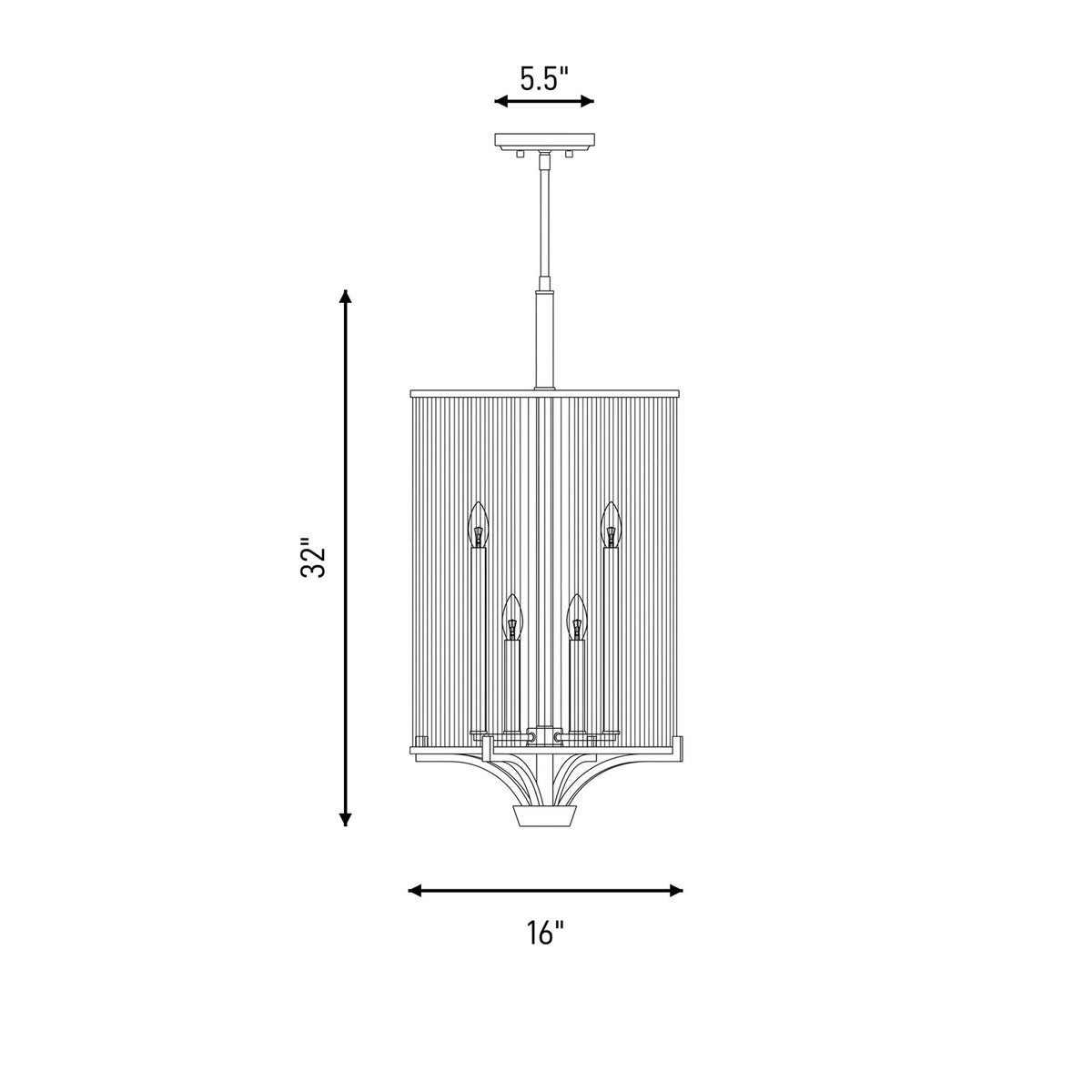 4-Light Chandelier, Warm Brass