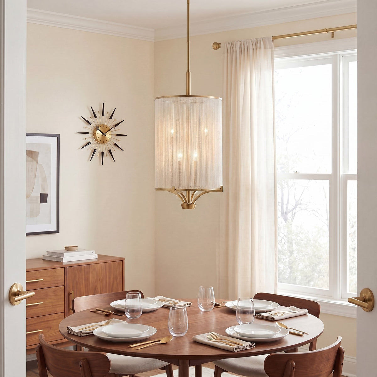 4-Light Chandelier, Warm Brass