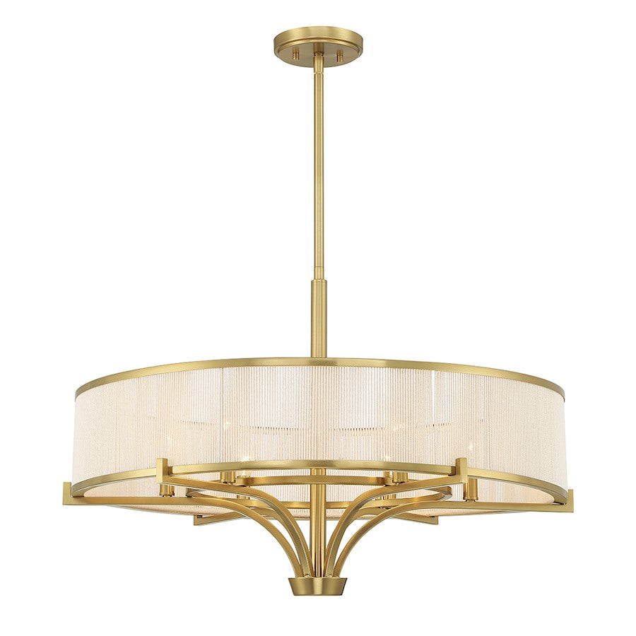 6 Light Chandelier, Warm Brass