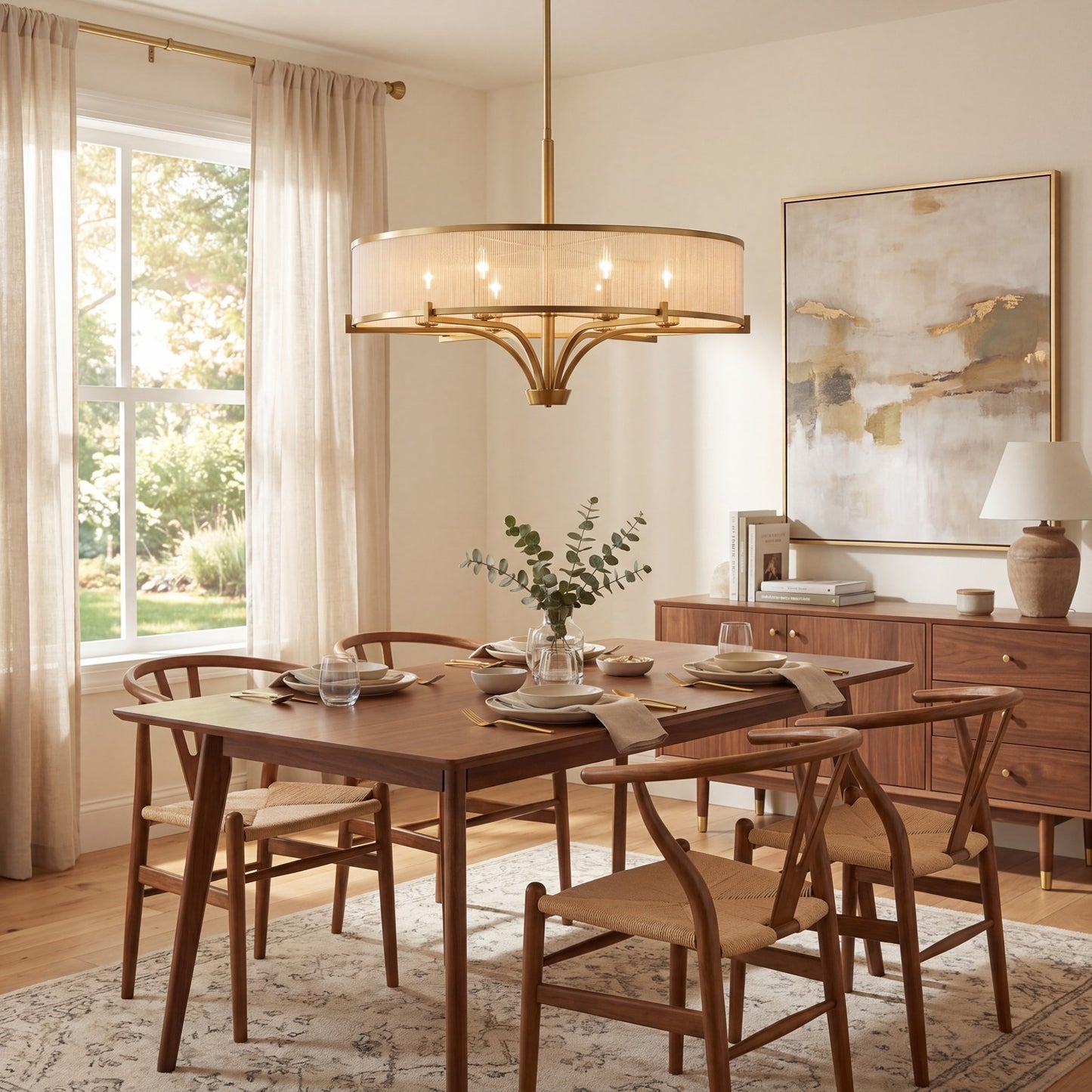 4-Light Chandelier, Warm Brass