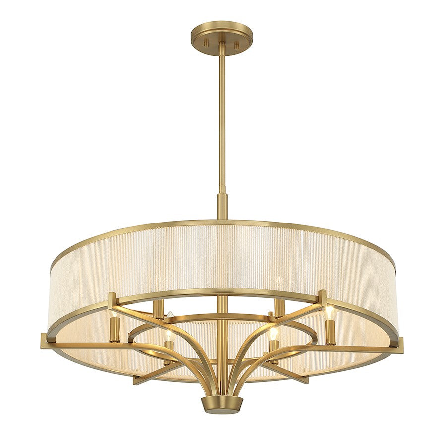 6 Light Chandelier, Warm Brass