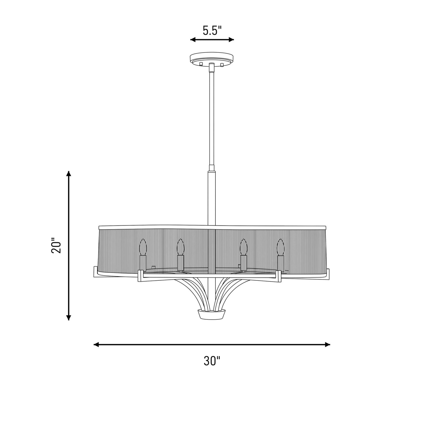 4-Light Chandelier, Warm Brass