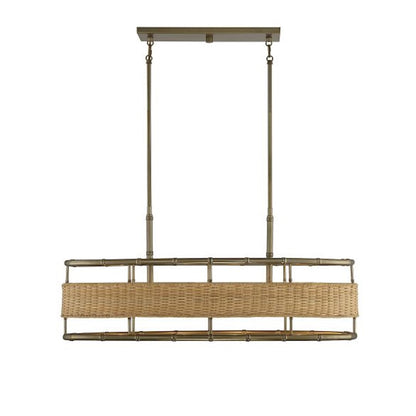 Savoy House Arcadia 4Lt Linear Chandelier, Burnished Brass/Rattan - 1-7770-4-177