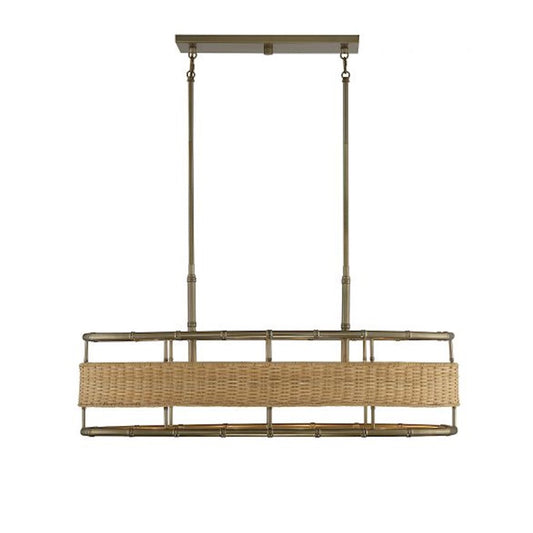 4 Light Linear Chandelier, Burnished Brass