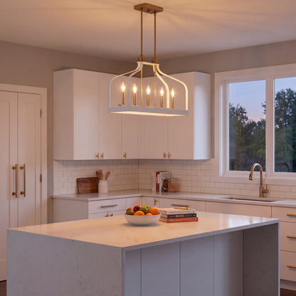 5 Light Linear Chandelier, White