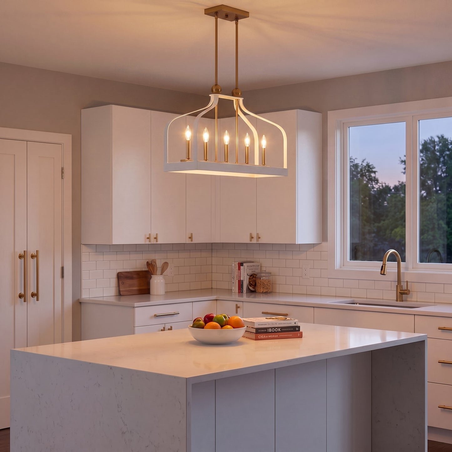 5 Light Linear Chandelier, White