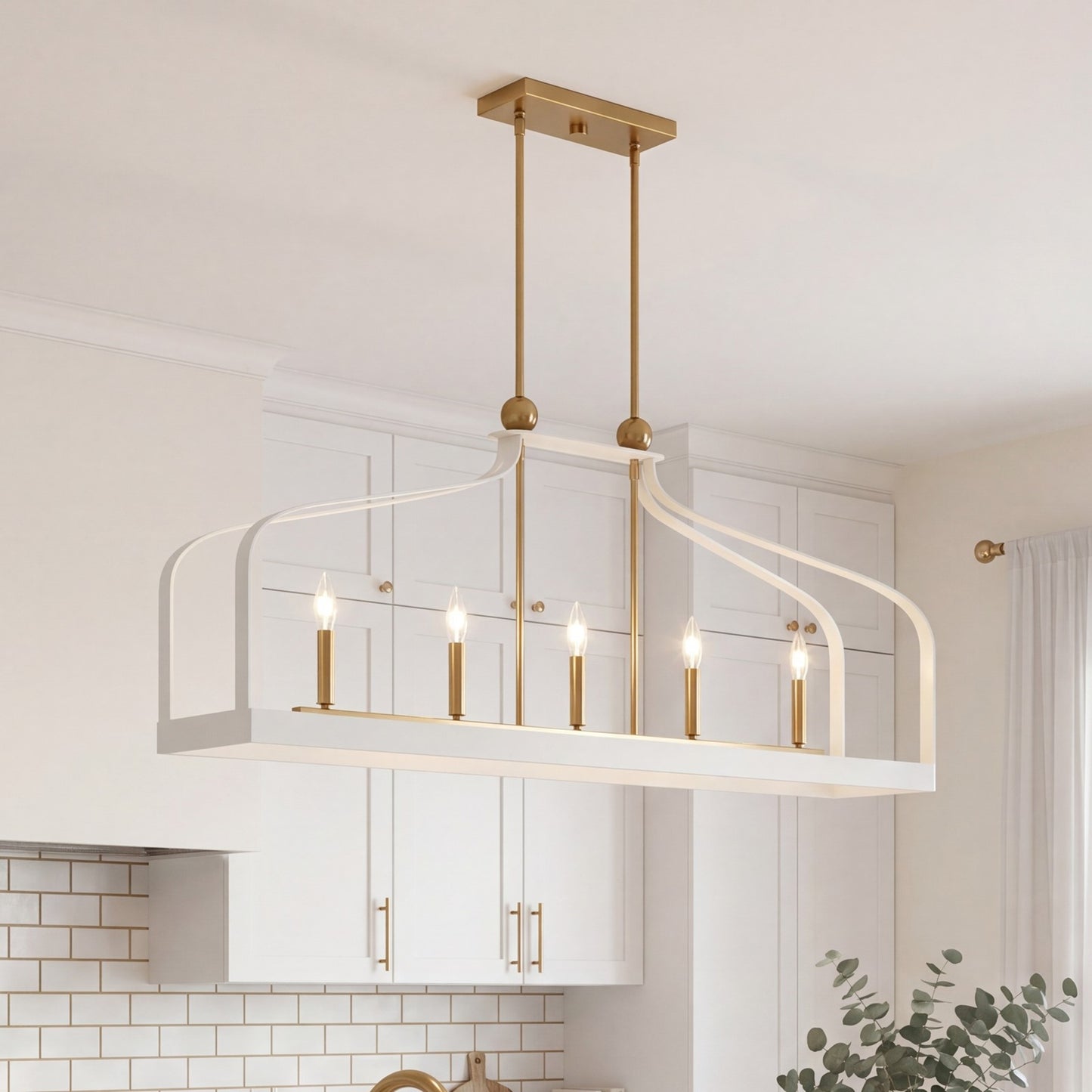 5 Light Linear Chandelier, White