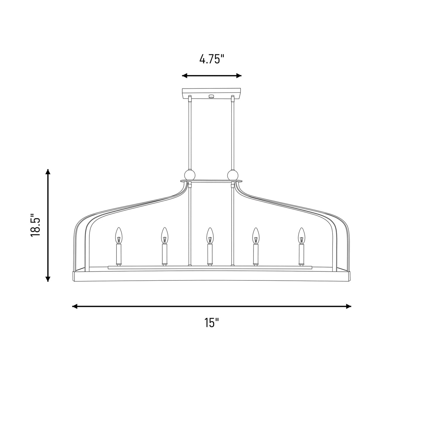 5 Light Linear Chandelier, Black