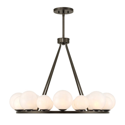 Savoy House Loudon 30in 16-Light Chandelier | Artisanal Modern Mediterranean Bronze Metal and Strie Glass | Dining Room & Living Room | Model 1-7999-16-15