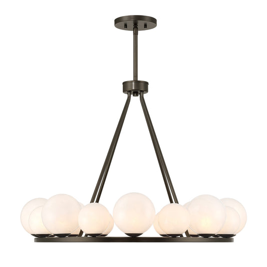 Savoy House Loudon 30in 16-Light Chandelier | Artisanal Modern Mediterranean Bronze Metal and Strie Glass | Dining Room & Living Room | Model 1-7999-16-15