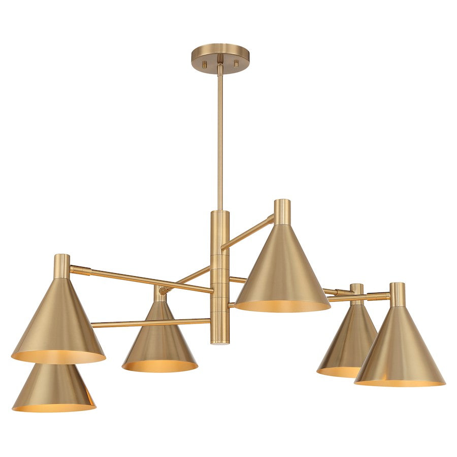 6 Light Chandelier, Noble Brass