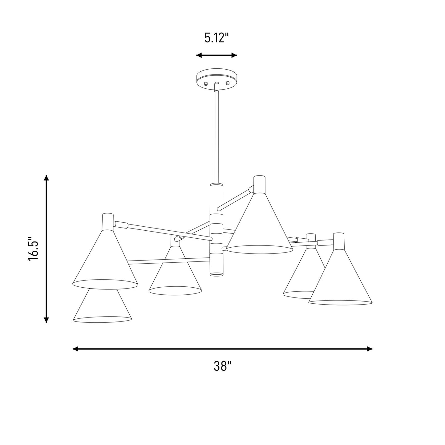 6 Light Chandelier, Noble Brass