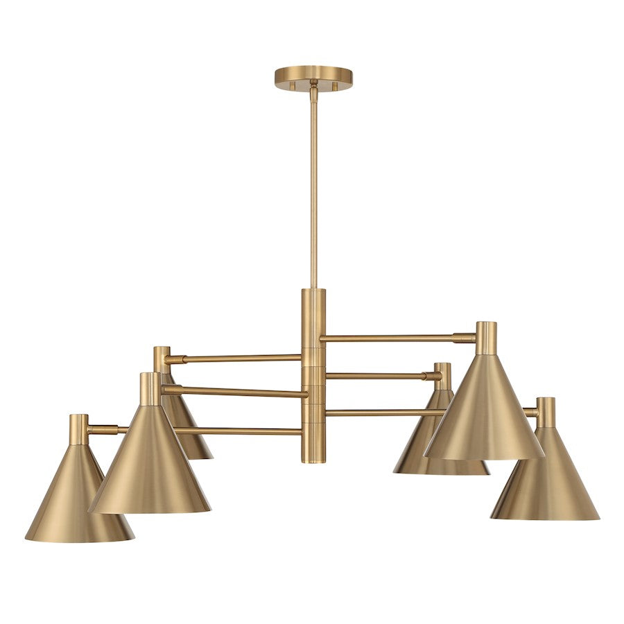 6 Light Chandelier, Noble Brass