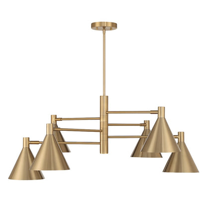 6 Light Chandelier, Noble Brass
