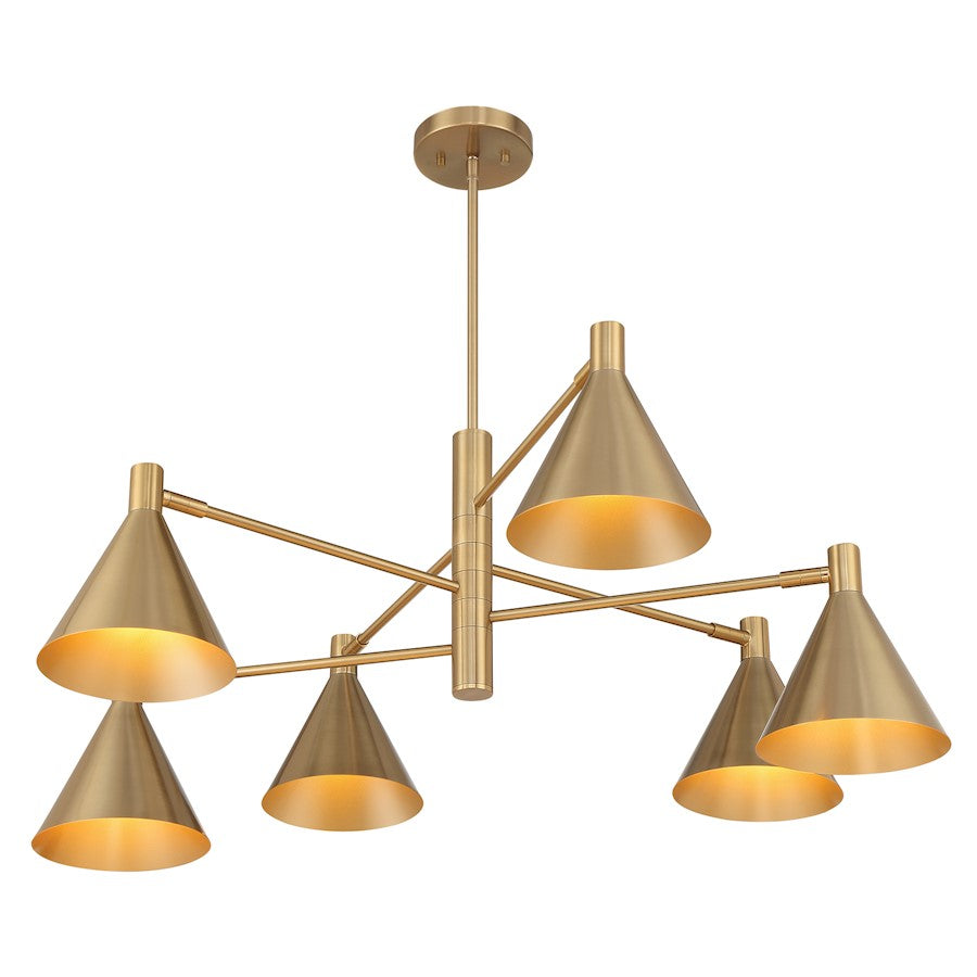 6 Light Chandelier, Noble Brass