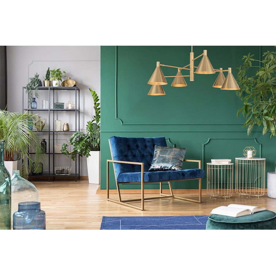 6 Light Chandelier, Noble Brass