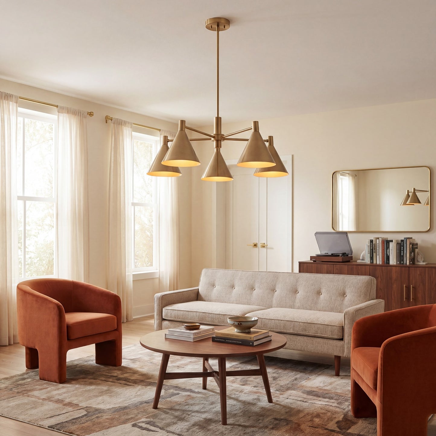 5-Light Chandelier, Noble Brass