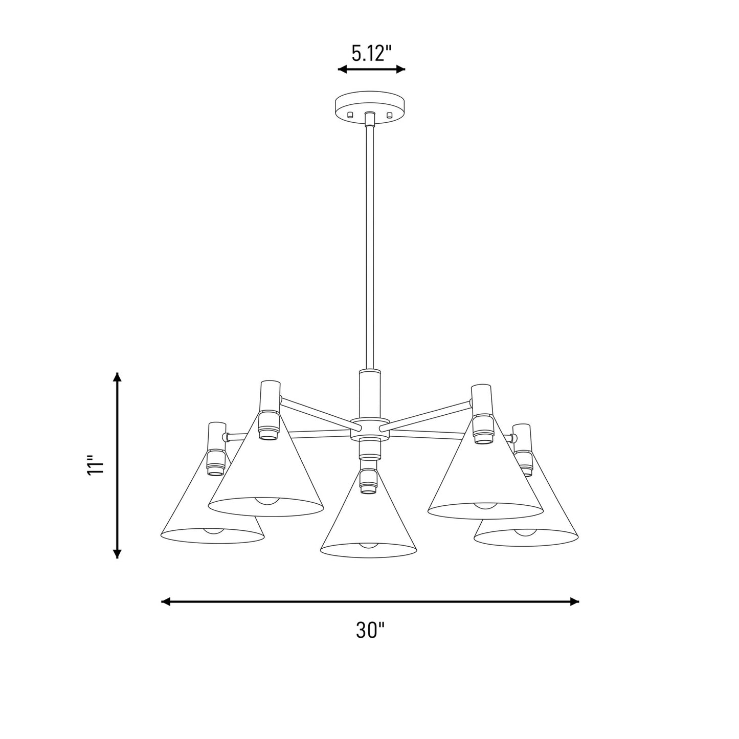 5-Light Chandelier, Noble Brass
