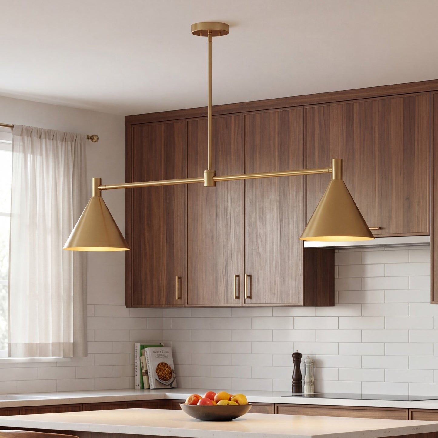 2-Light Linear Chandelier, Noble Brass