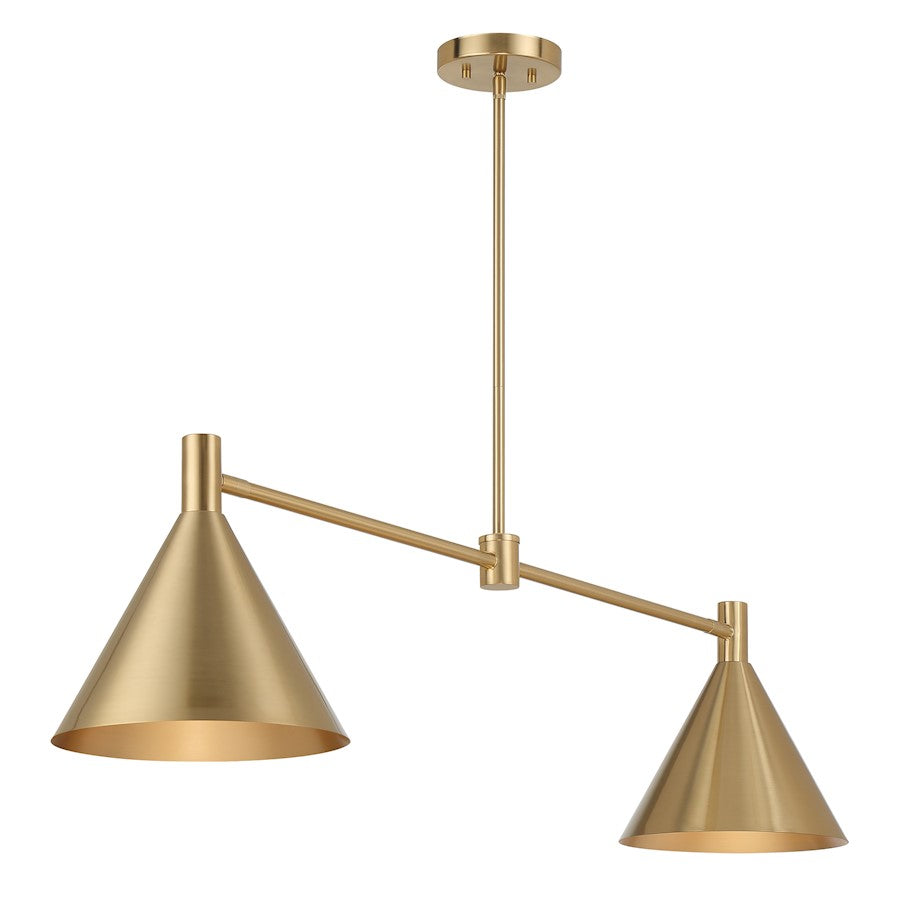 2-Light Linear Chandelier, Noble Brass