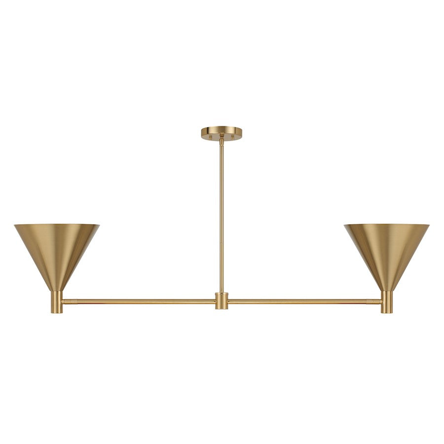 2-Light Linear Chandelier, Noble Brass