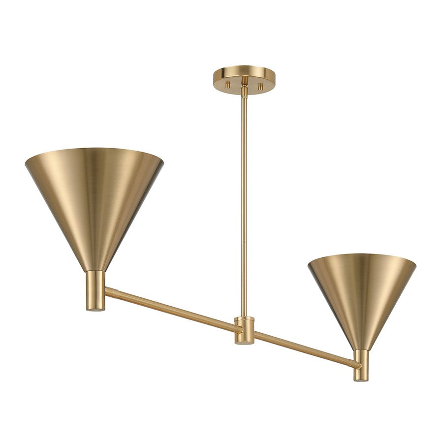 2-Light Linear Chandelier, Noble Brass