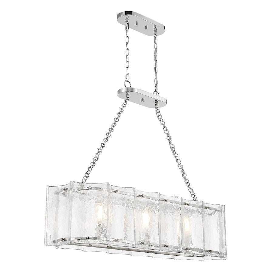 3 Light Linear Chandelier, Polished Nickel