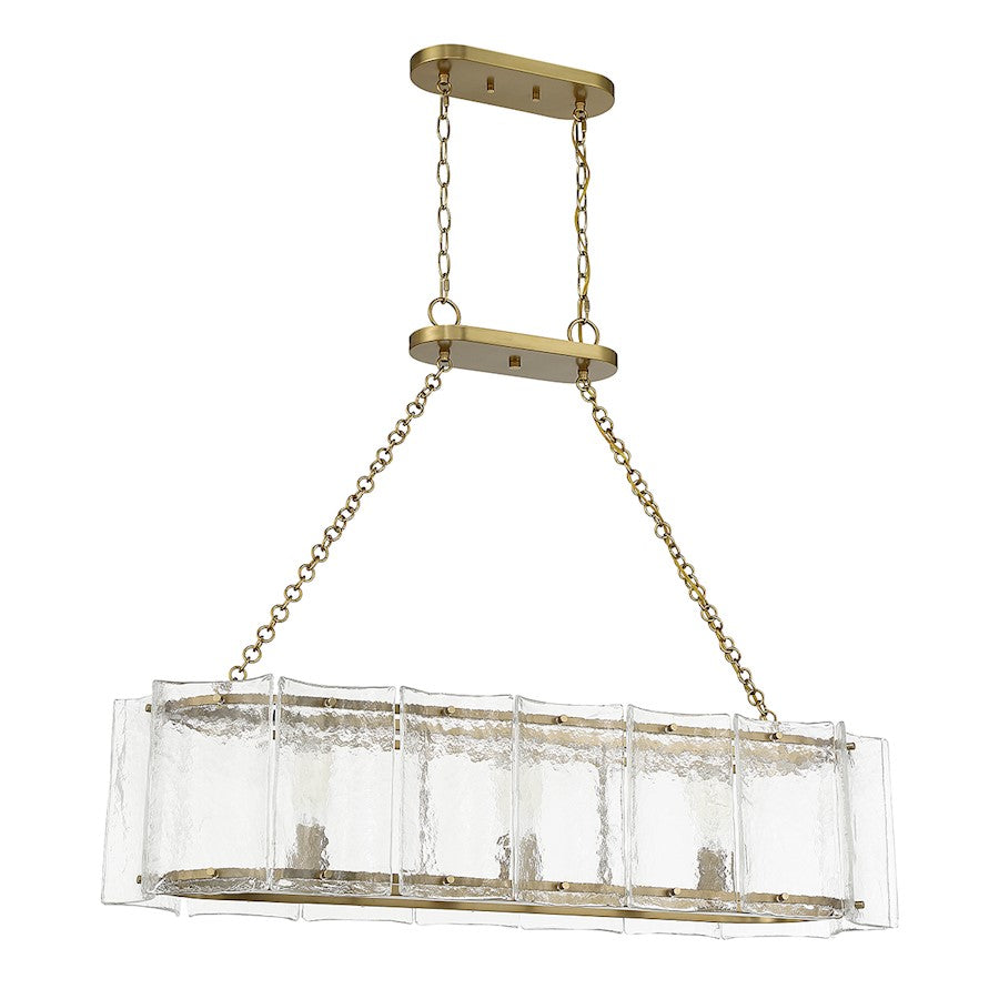 3 Light Linear Chandelier, Warm Brass