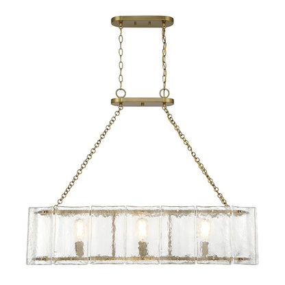 3 Light Linear Chandelier, Warm Brass