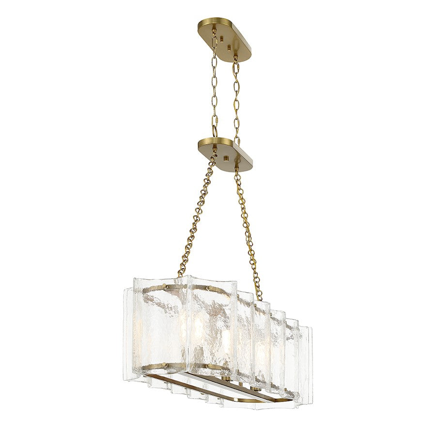 3 Light Linear Chandelier, Warm Brass