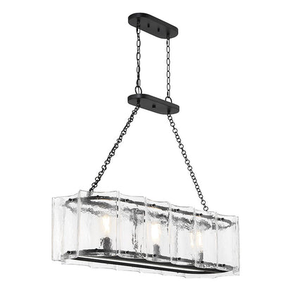 3 Light Linear Chandelier, Matte Black