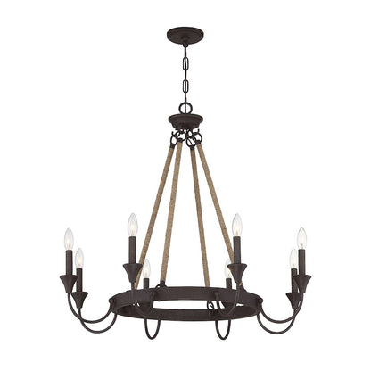 8 Light Chandelier, Artisan Rust