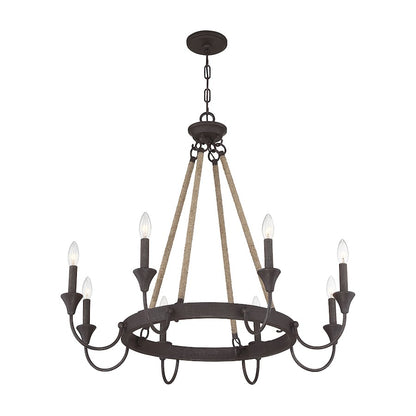 8 Light Chandelier, Artisan Rust