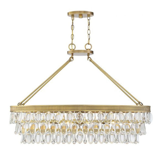 8-Light Linear Chandelier, Warm Brass