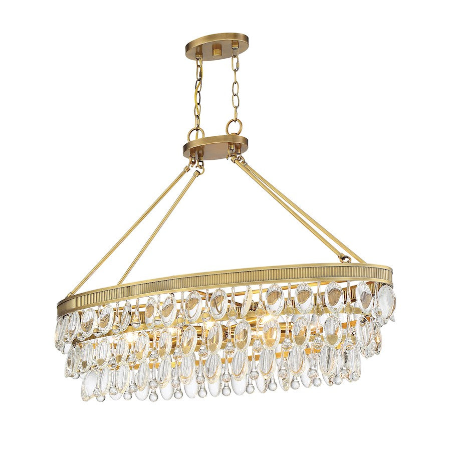 8-Light Linear Chandelier, Warm Brass