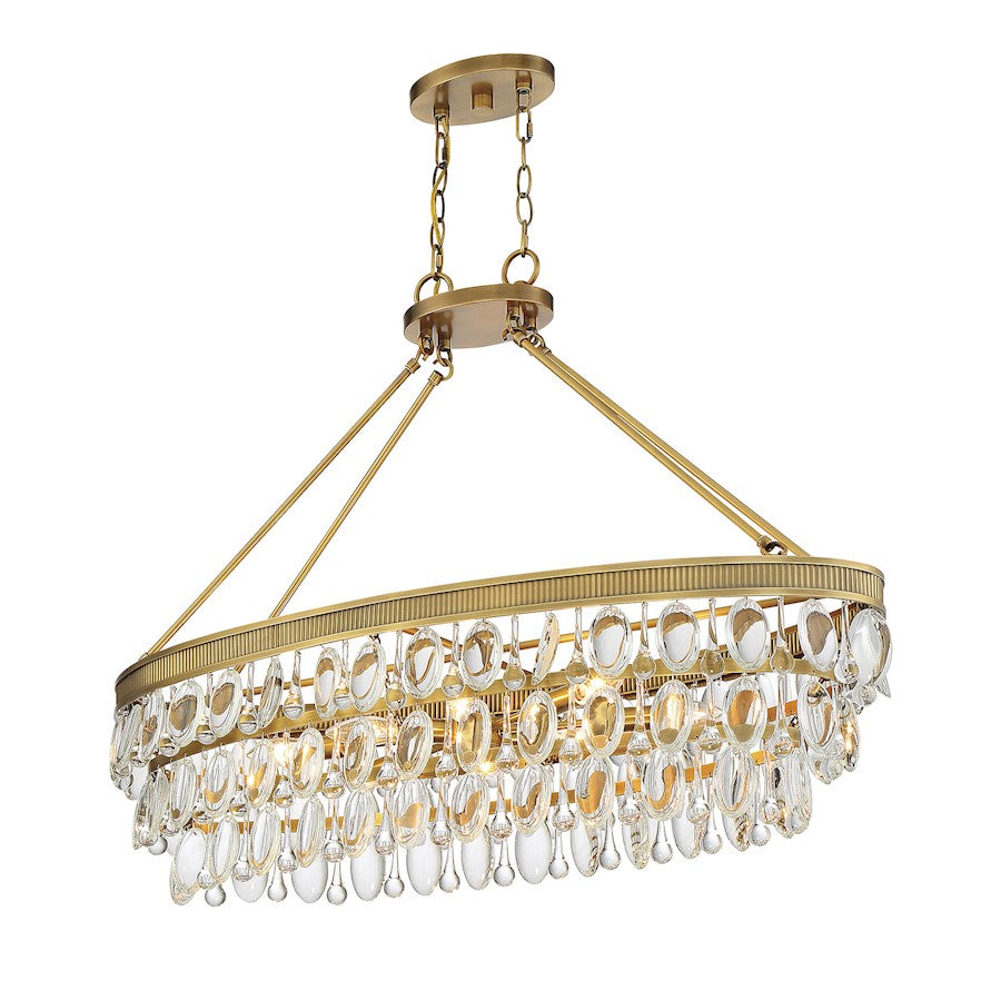 8-Light Linear Chandelier, Warm Brass