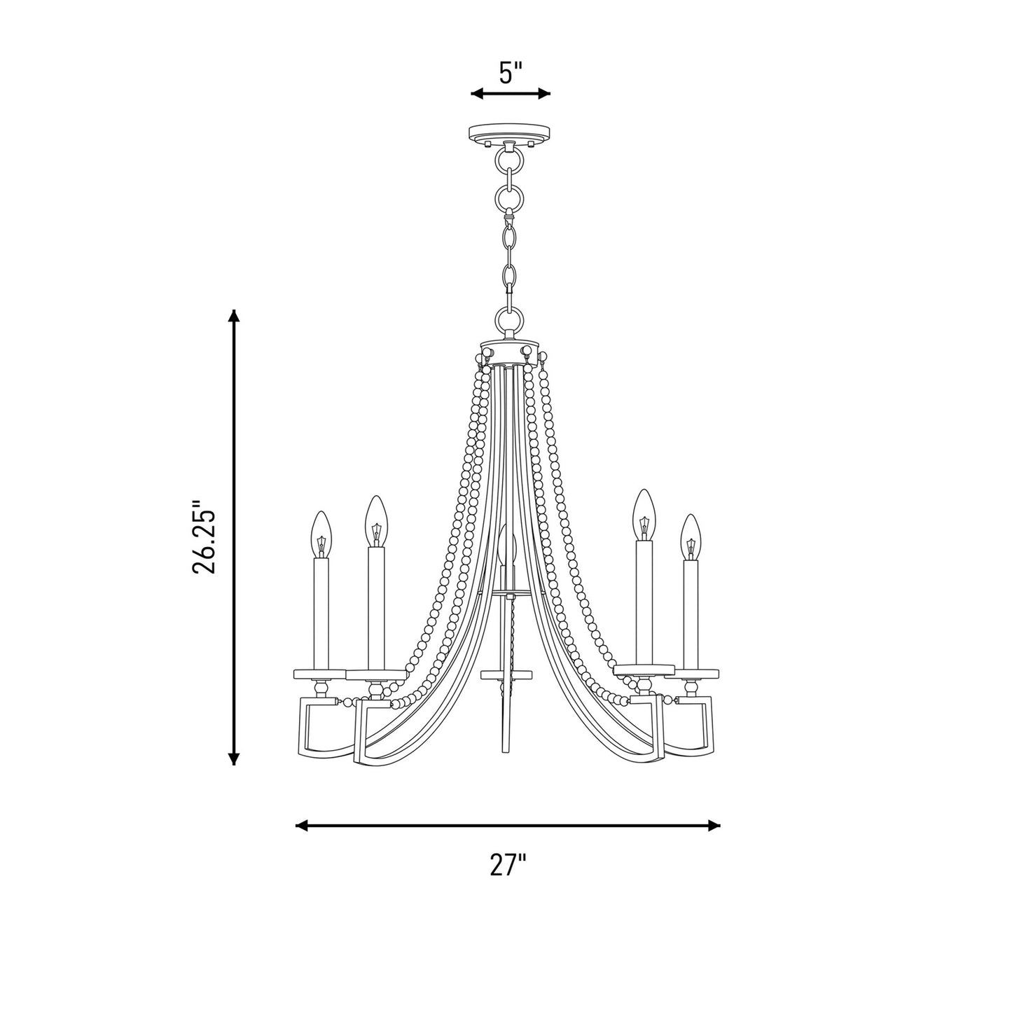 Helen 5-Light Chandelier, Warm Brass
