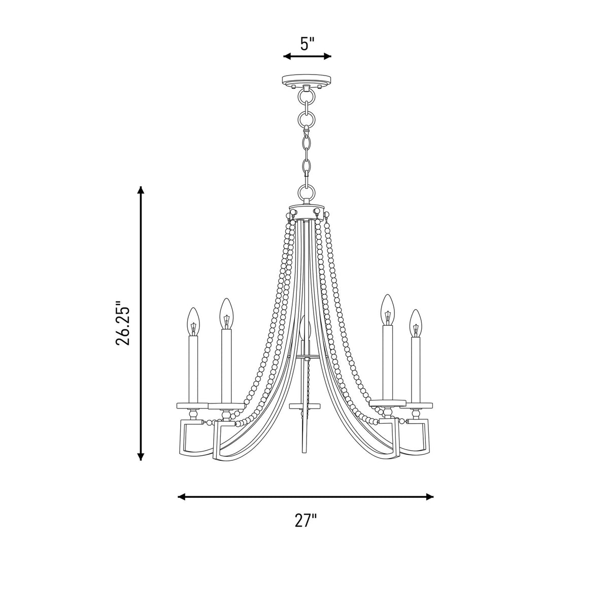 Helen 5-Light Chandelier, Warm Brass