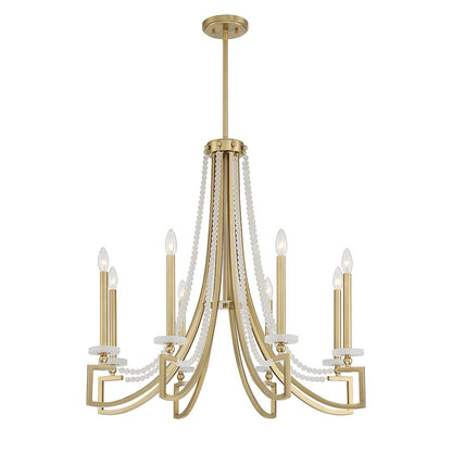 8 Light Chandelier, Warm Brass