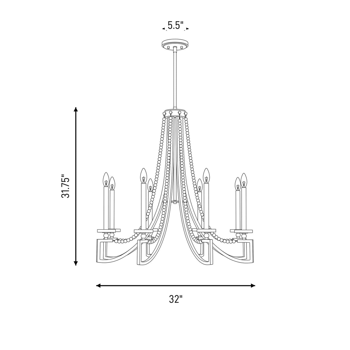 Helen 5-Light Chandelier, Warm Brass