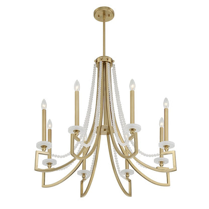 8 Light Chandelier, Warm Brass