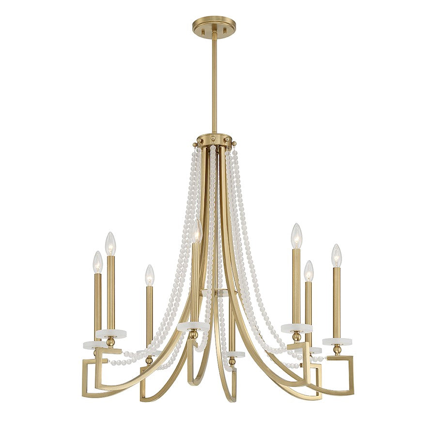 8 Light Chandelier, Warm Brass