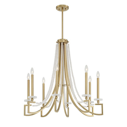 8 Light Chandelier, Warm Brass